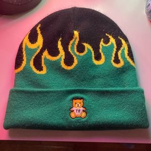 Teddy fresh black green and yellow flame beanie